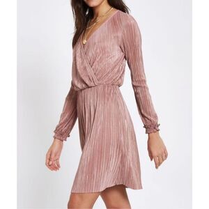 🔥🔥5 for $25🔥🔥 River Island Pink Plisse Pleated Long Sleeve Mini Dress 6 US